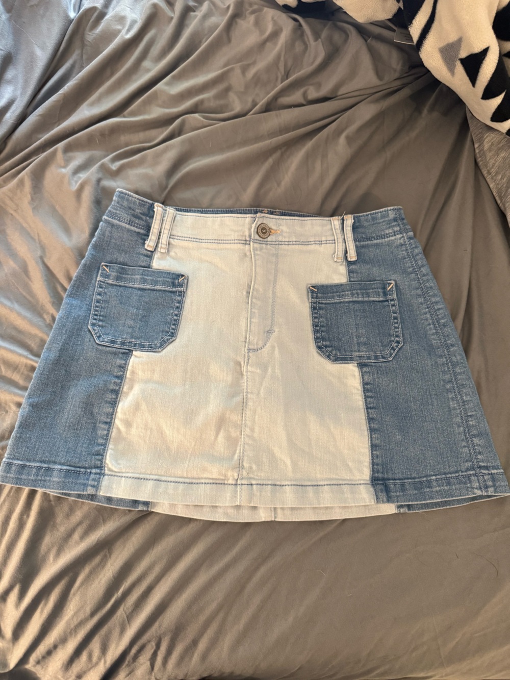Hollister Two-Tone Light and Medium Blue Denim Mini Skirt